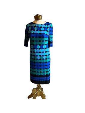 Eliza J Dress Geometric Pattern 3/4 Sleeve Sheath